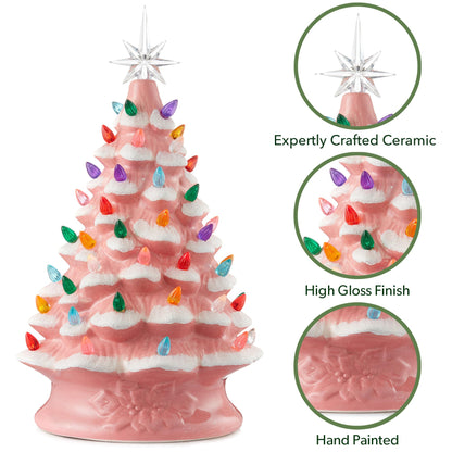 Hand Painted Ceramic Christmas Tree, 15 Inch Pre-Lit