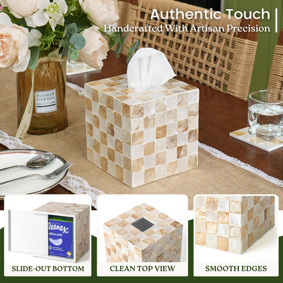 Navy Capiz Square Tissue Box Cover