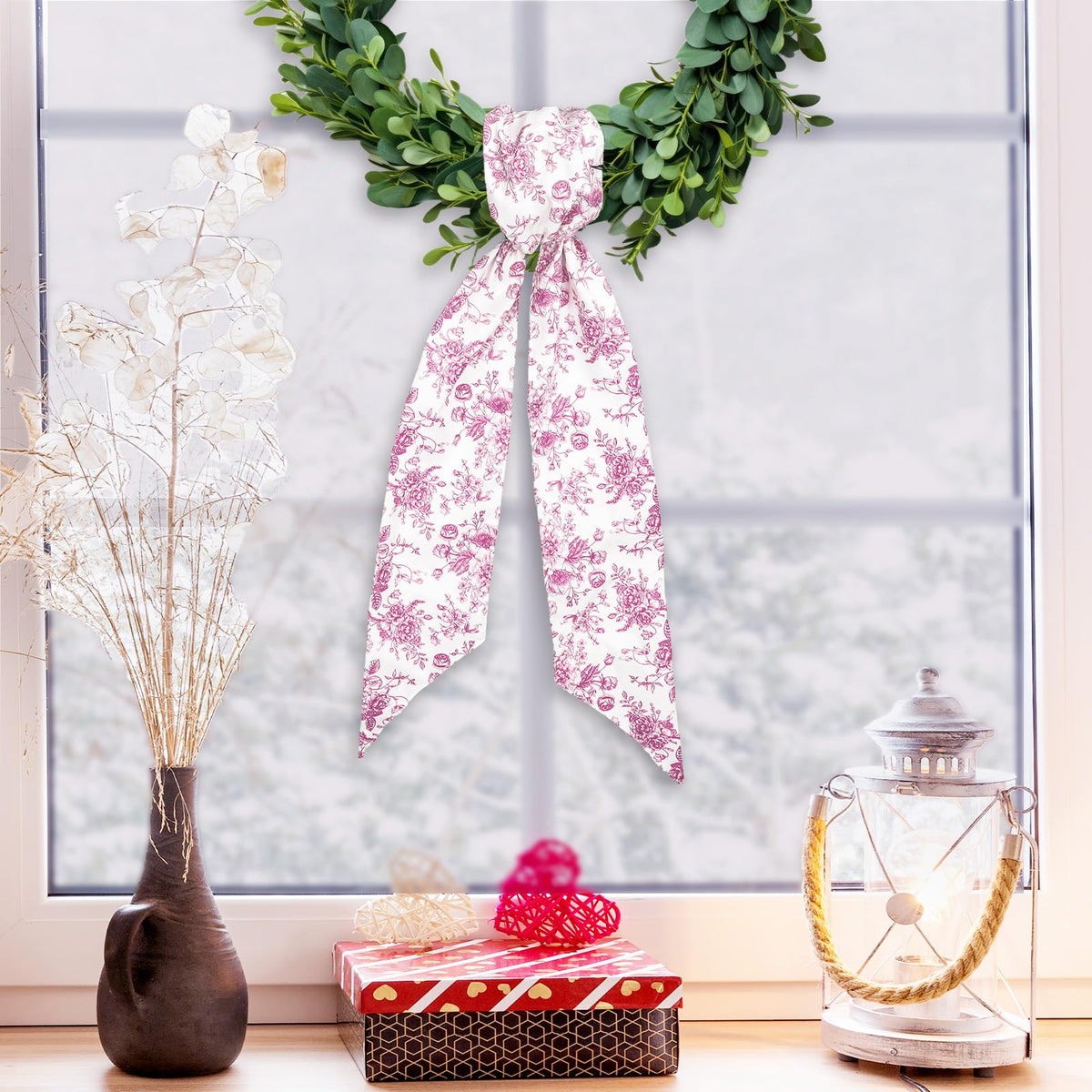 Blue Chinoiserie Floral Wreath Sash, Set of 2