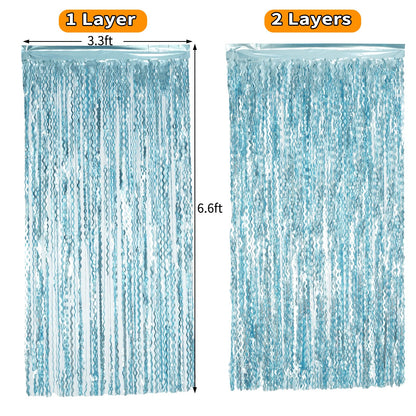 Navy Blue Foil Fringe Curtains, 4 Pack