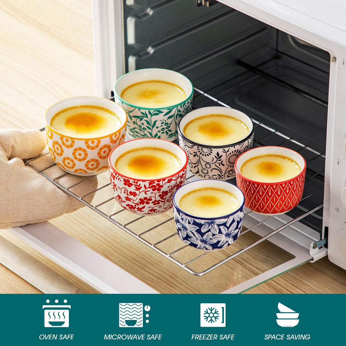 Floral Ceramic Ramekins, Set of 6