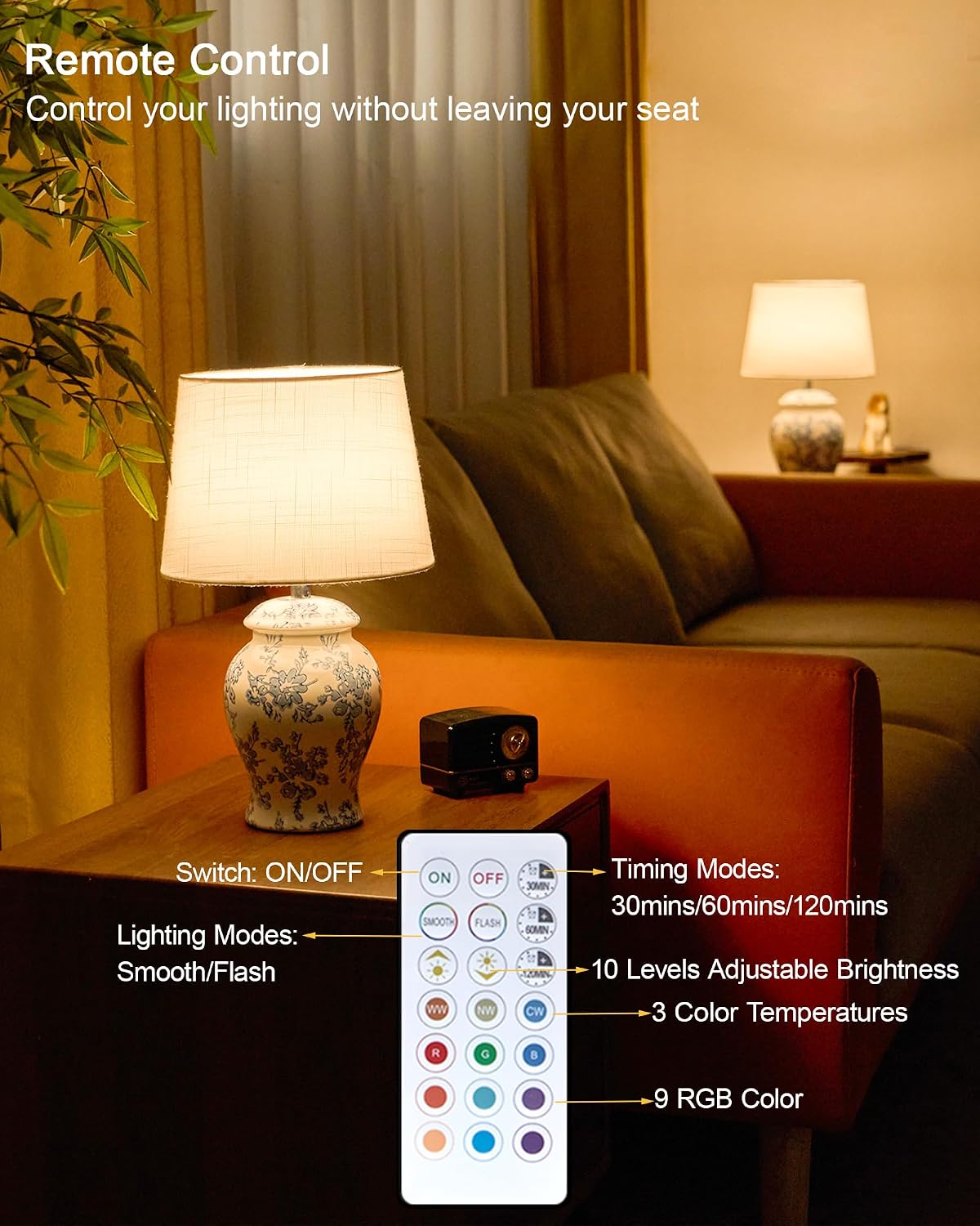 Cordless Ceramic Table Lamp, 13.6 Inch