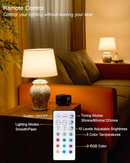 Cordless Ceramic Table Lamp, 13.6 Inch