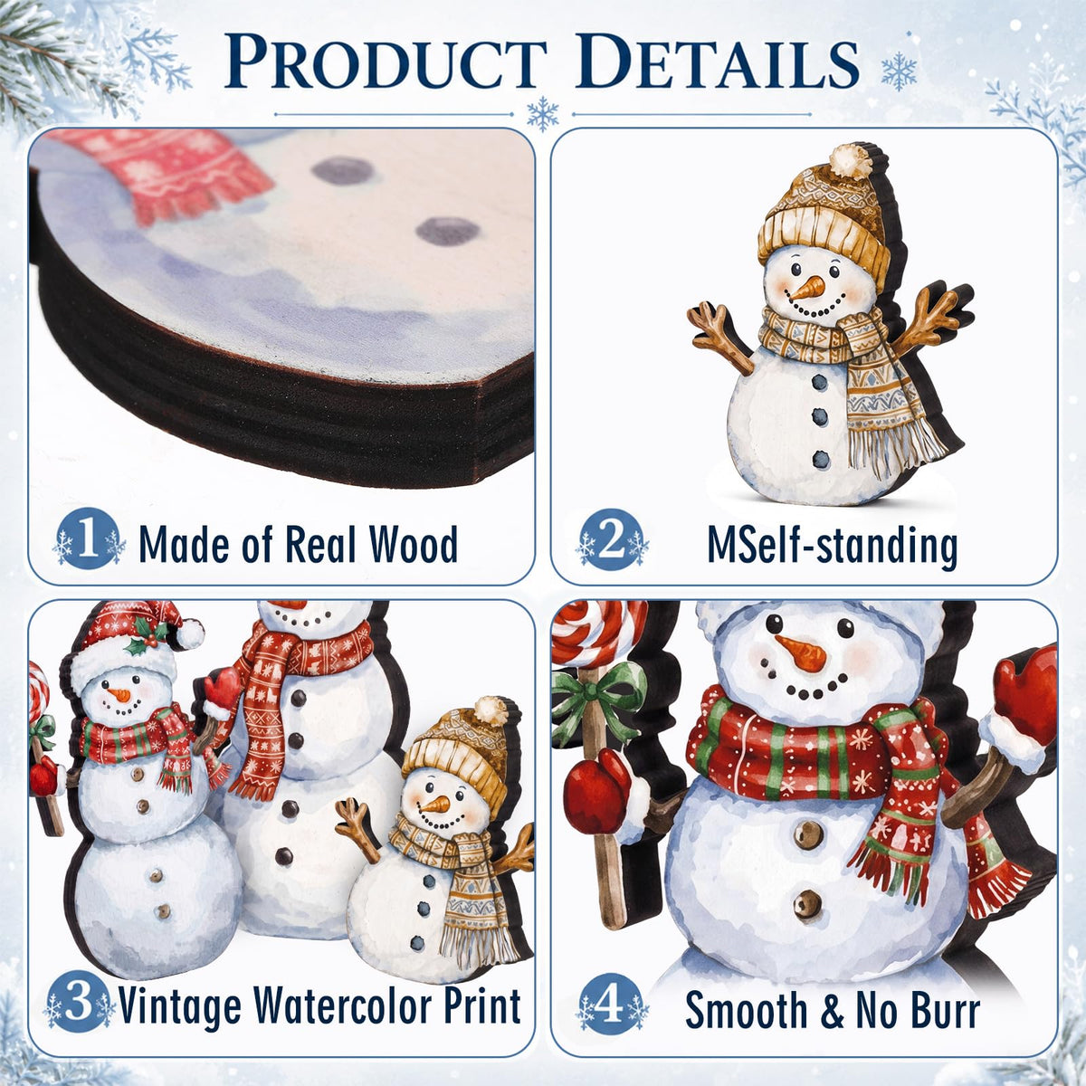 Chinoiserie Wooden Snowmen, Set of 3