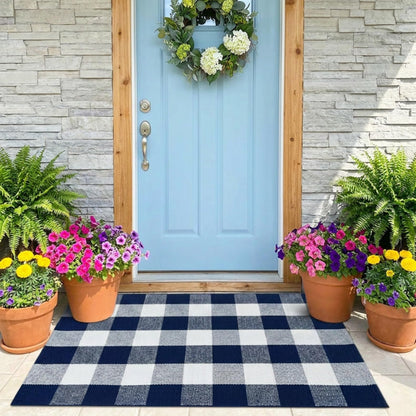 Blue Buffalo Plaid Outdoor Rug, 27.5x43