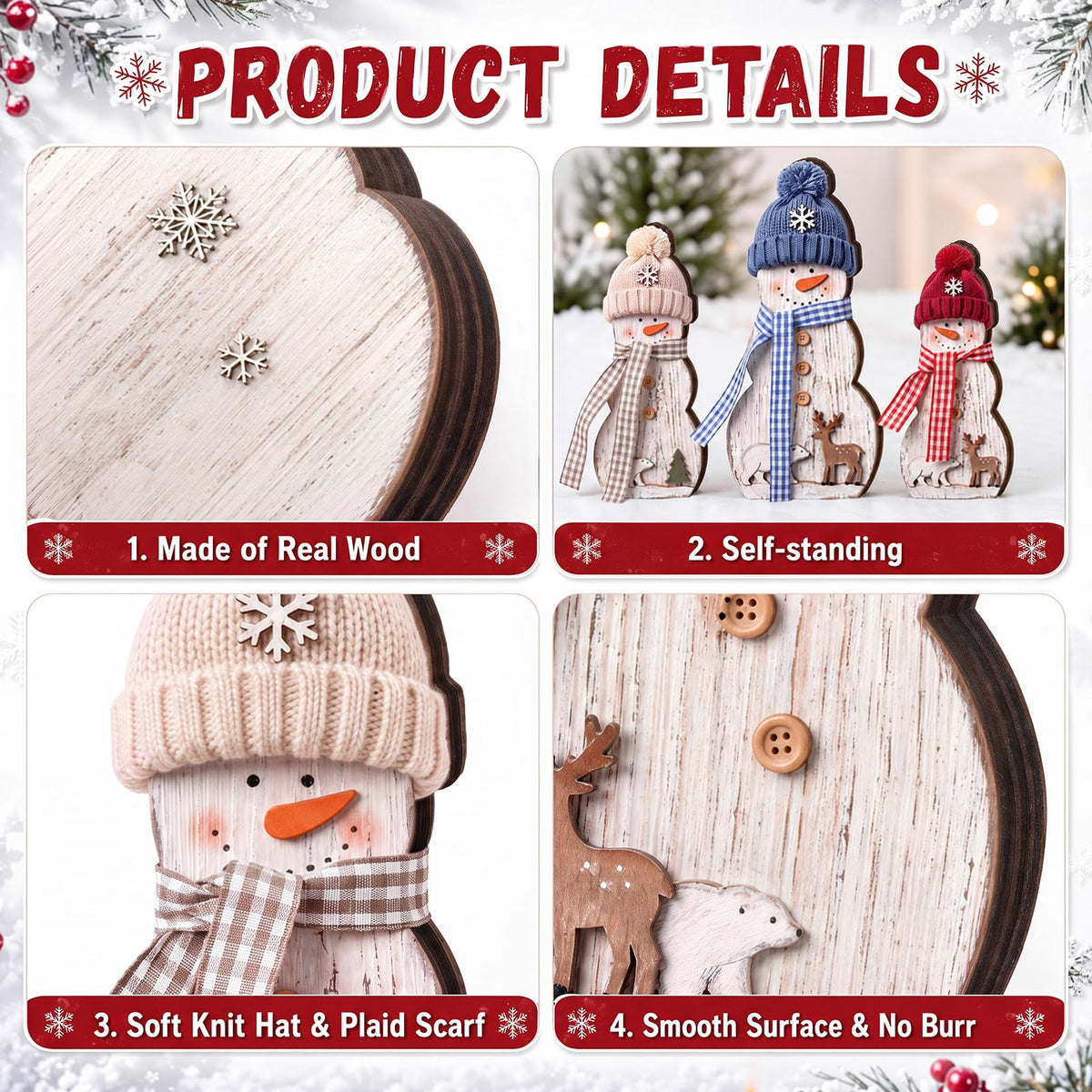 Chinoiserie Wooden Snowmen, Set of 3