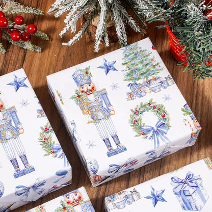 Blue Nutcracker Christmas Wrapping Paper, Mini Roll