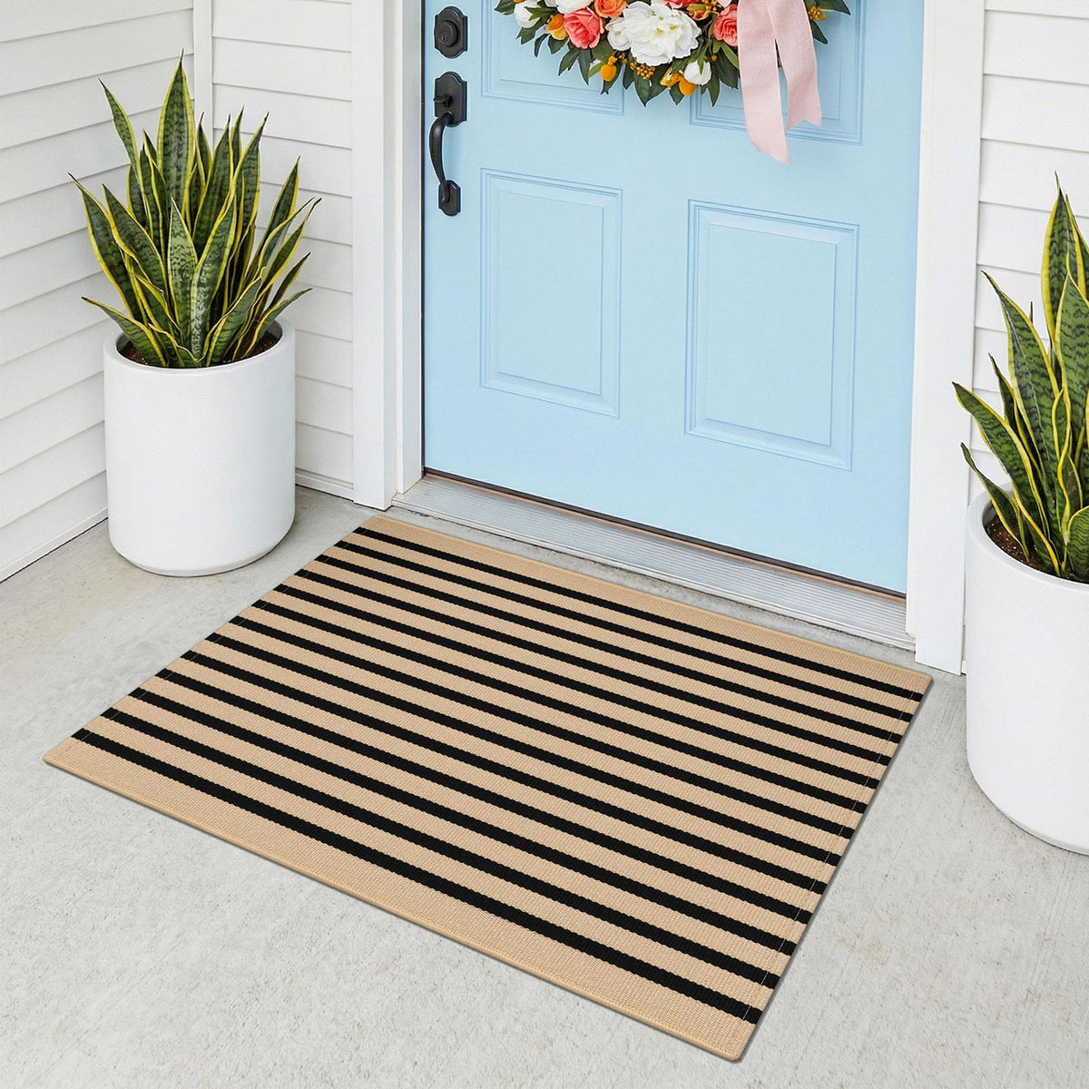 Navy and White Striped Cotton Rug, 28x43