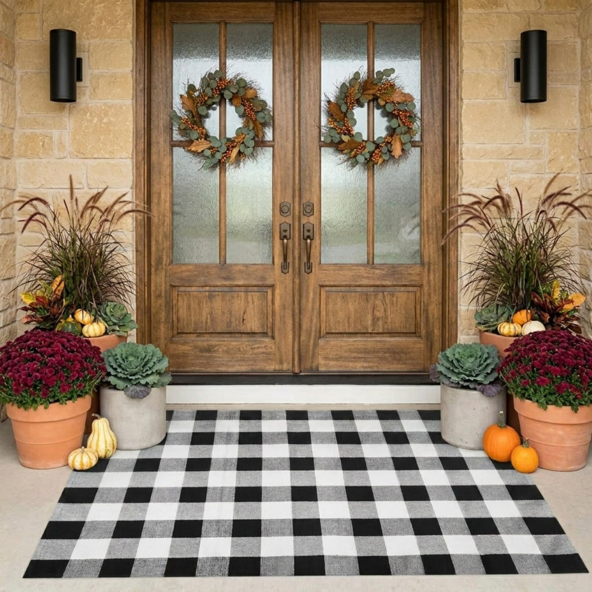 SEEKSEE Blue Buffalo Plaid Porch Rug, 27.5x43