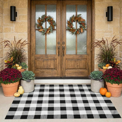 SEEKSEE Blue Buffalo Plaid Porch Rug, 27.5x43