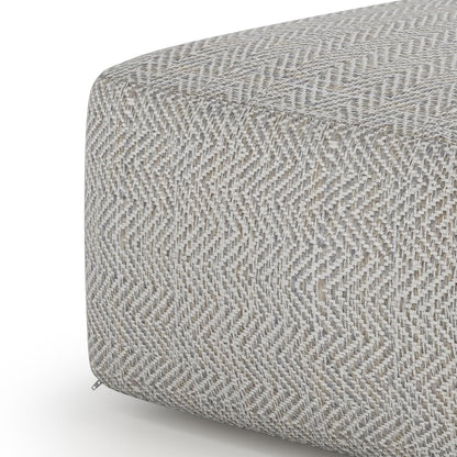 Simpli Home Cowan Blue Wool Square Pouf