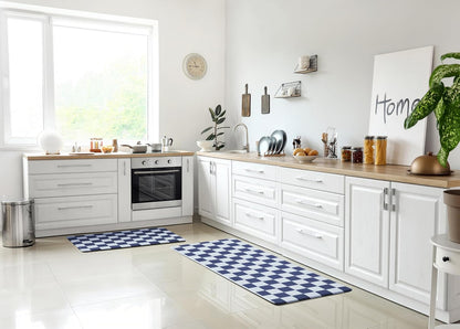 Navy Checkered Kitchen Mats, Set of 2