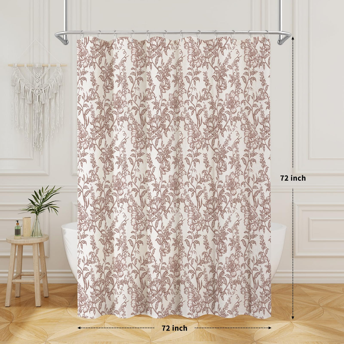 Blue Floral Linen Blend Shower Curtain