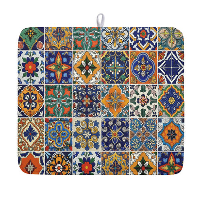 Blue Chinoiserie Floral Dish Drying Mat