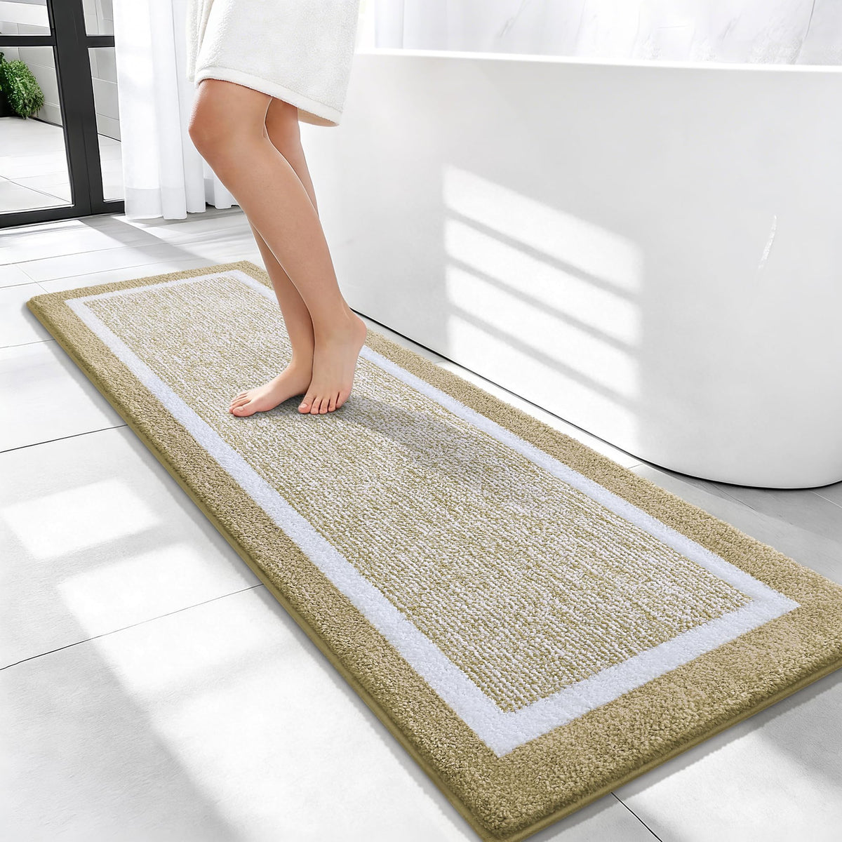Navy and White Microfiber Bath Rug, 36 x 24