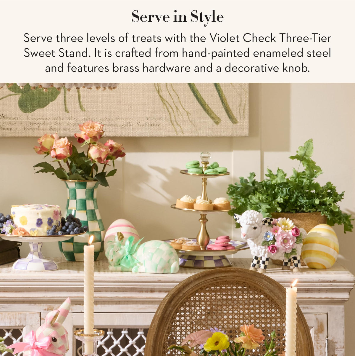 MacKenzie-Childs Two-Tier Sweet Stand, Royal Check