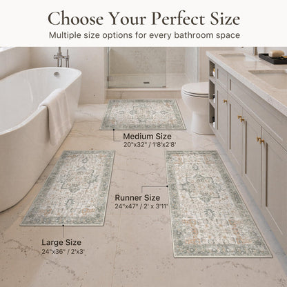 Blue Floral Boho Bath Mat, 24 x 17