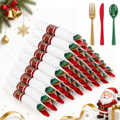 Pre-Rolled Blue Plastic Cutlery with Napkins, 100 Pack