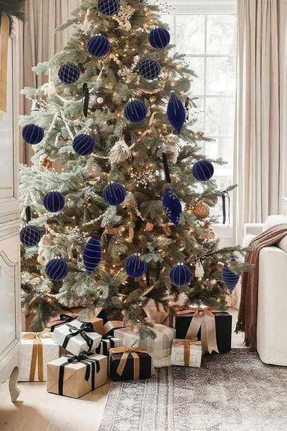 Royal Blue Velvet Christmas Ornament Balls, Set of 12