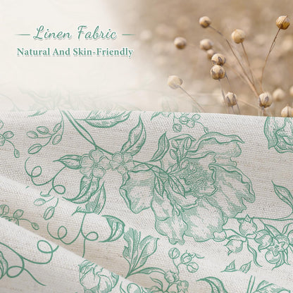 Blue Floral Linen Blend Shower Curtain