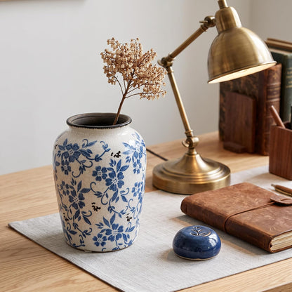 Blue and White Crackle Glaze Vase, 7.7 Inch