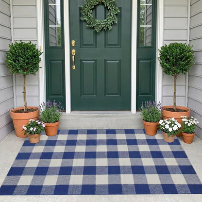 MUBIN Blue White Plaid Cotton Rug, 27.5x43