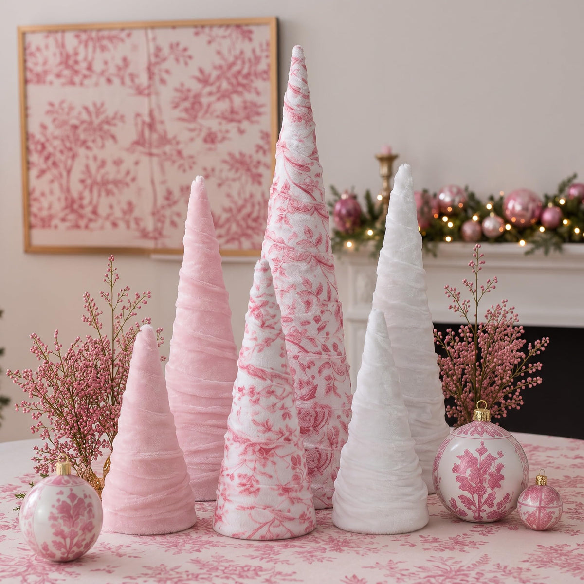 Chinoiserie Velvet Christmas Trees, Set of 6