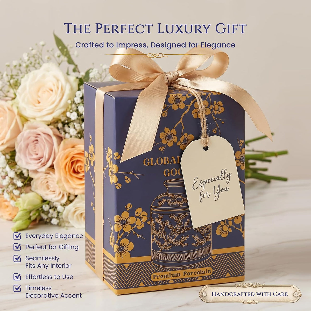 Round Chinoiserie Ceramic Tissue Holder with Lid