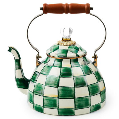 MacKenzie-Childs Enamel Tea Kettle, Royal Check
