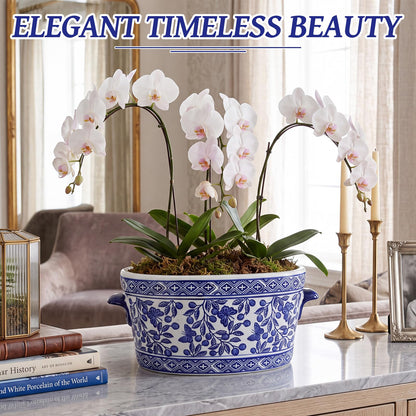 Blue and White Chinoiserie Oval Planter