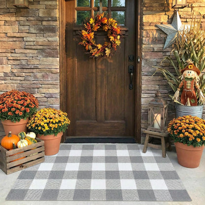 SEEKSEE Blue Buffalo Plaid Porch Rug, 27.5x43