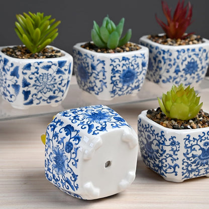 Blue and White Succulent Planters, Set of 6