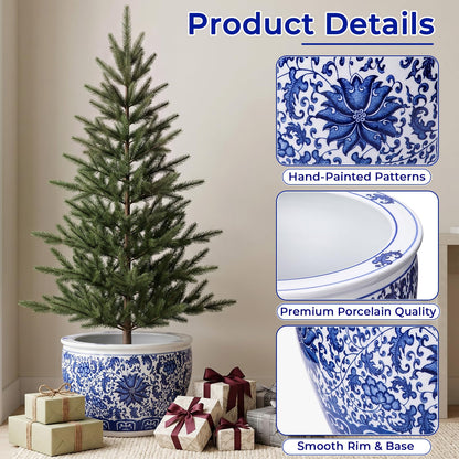 Blue and White Fishbowl Planter, 16 Inch