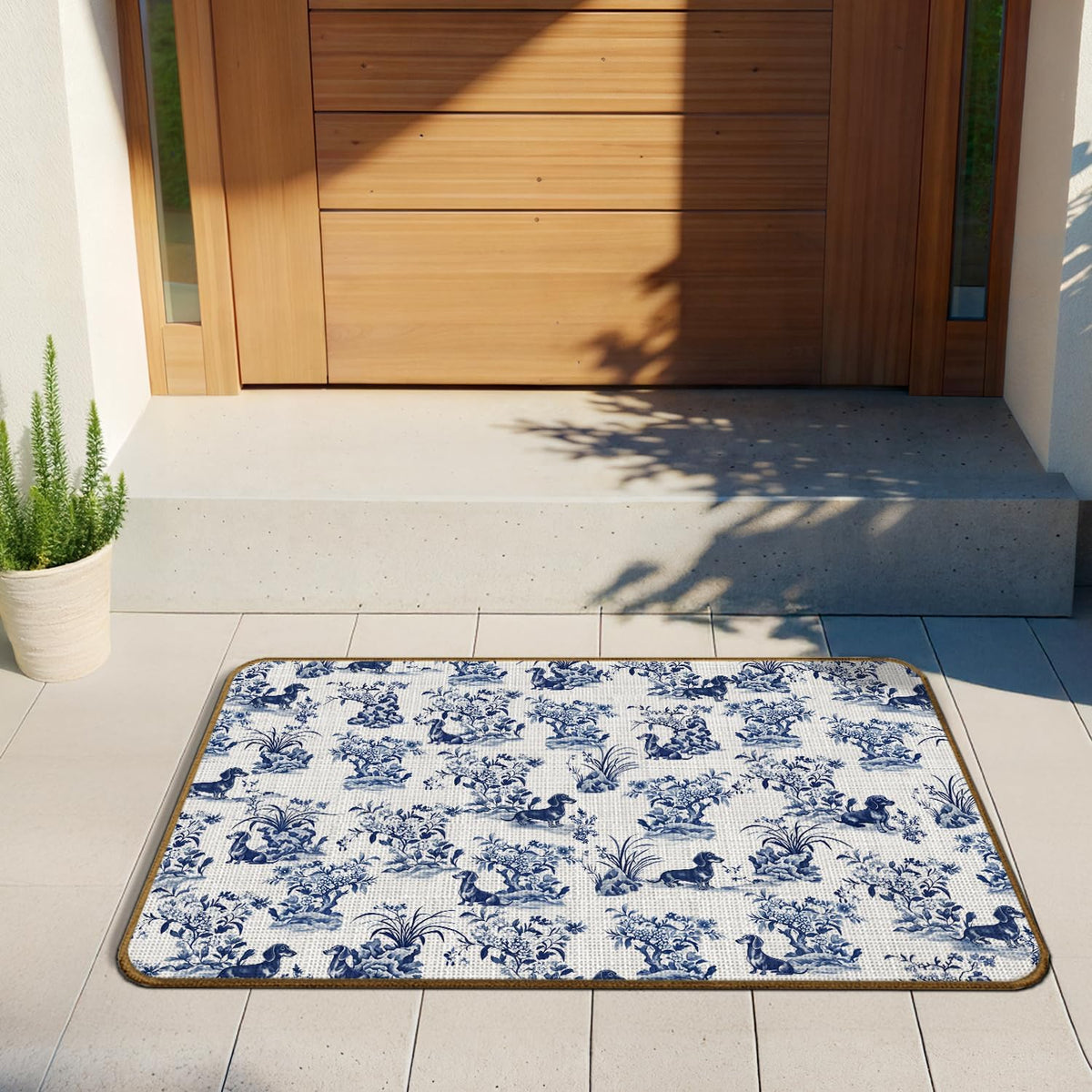 Chinoiserie Dachshund Doormat, 17 x 30 Inch