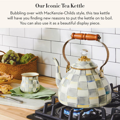 MacKenzie-Childs Enamel Tea Kettle, Royal Check