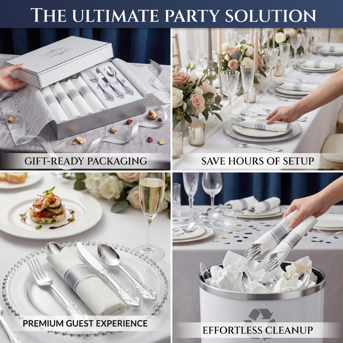 Pre-Rolled Blue Plastic Cutlery with Napkins, 100 Pack