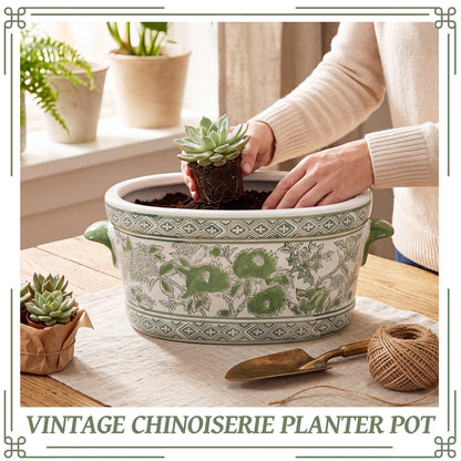 Blue and White Chinoiserie Oval Planter