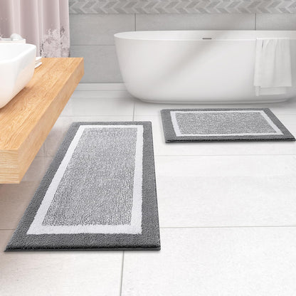 Navy and White Microfiber Bath Rug, 36 x 24