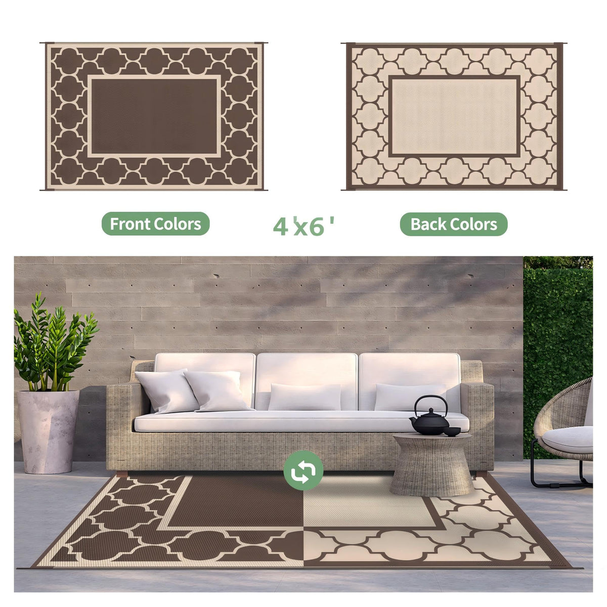 Blue and White Reversible Outdoor Rug, 5x8