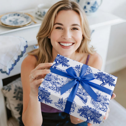 Reversible Toile Christmas Wrapping Paper