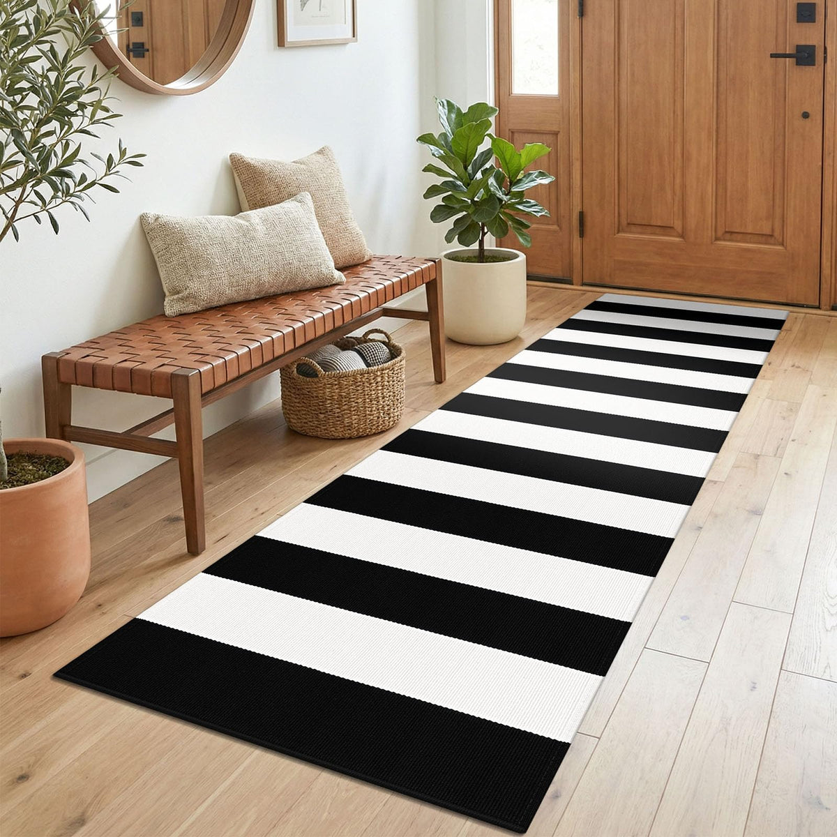 Navy and White Striped Cotton Rug, 28x43