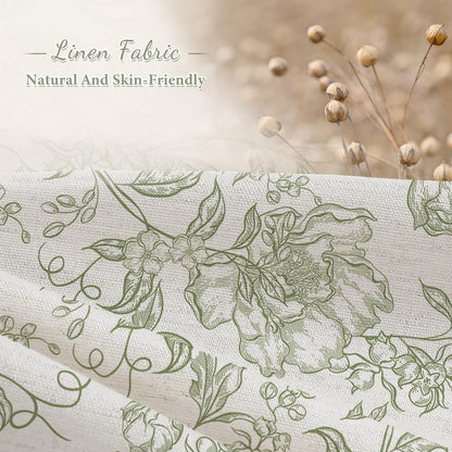 Blue Floral Linen Blend Shower Curtain