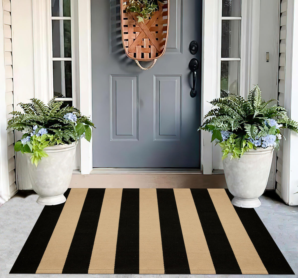 Light Blue Buffalo Plaid Cotton Door Mat, 24x35