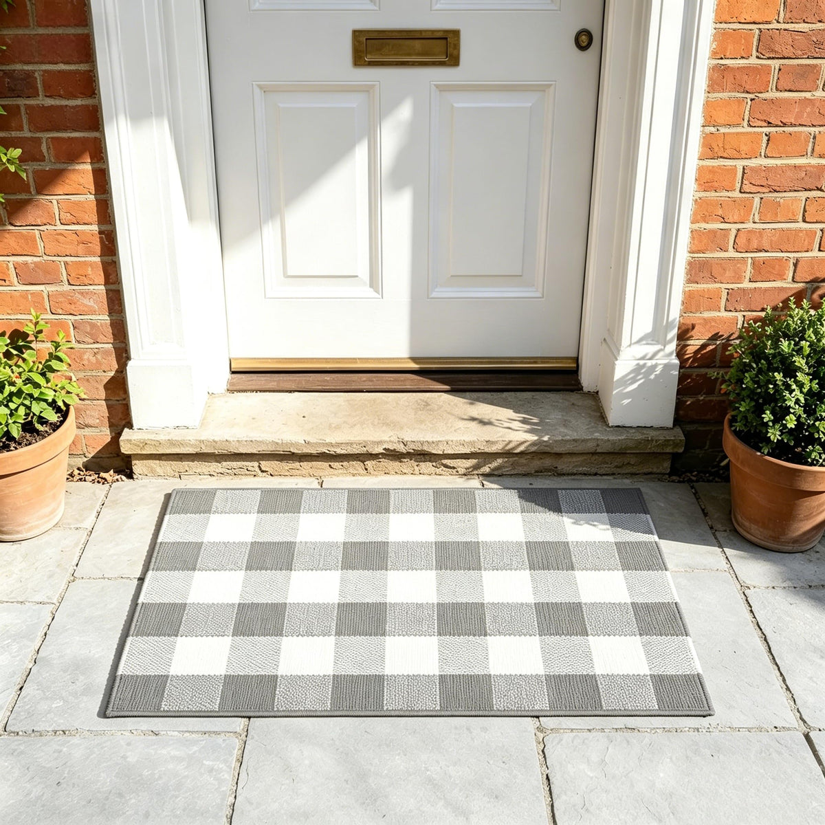 Blue Buffalo Plaid Outdoor Rug, 27.5x43