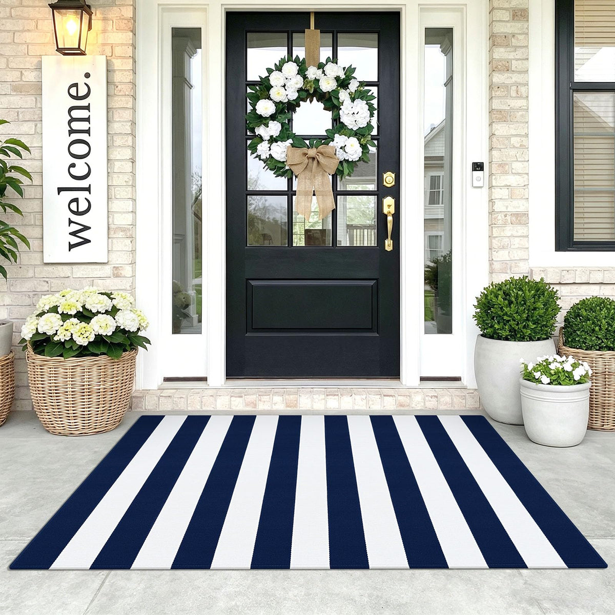 Navy and White Striped Cotton Rug, 28x43