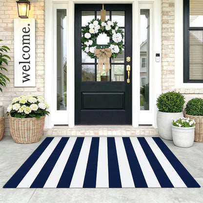 Navy and White Striped Cotton Rug, 28x43