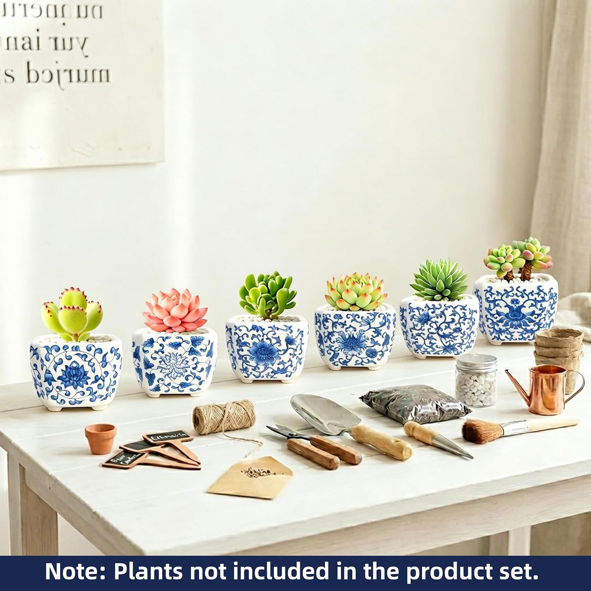 Blue and White Succulent Planters, Set of 6