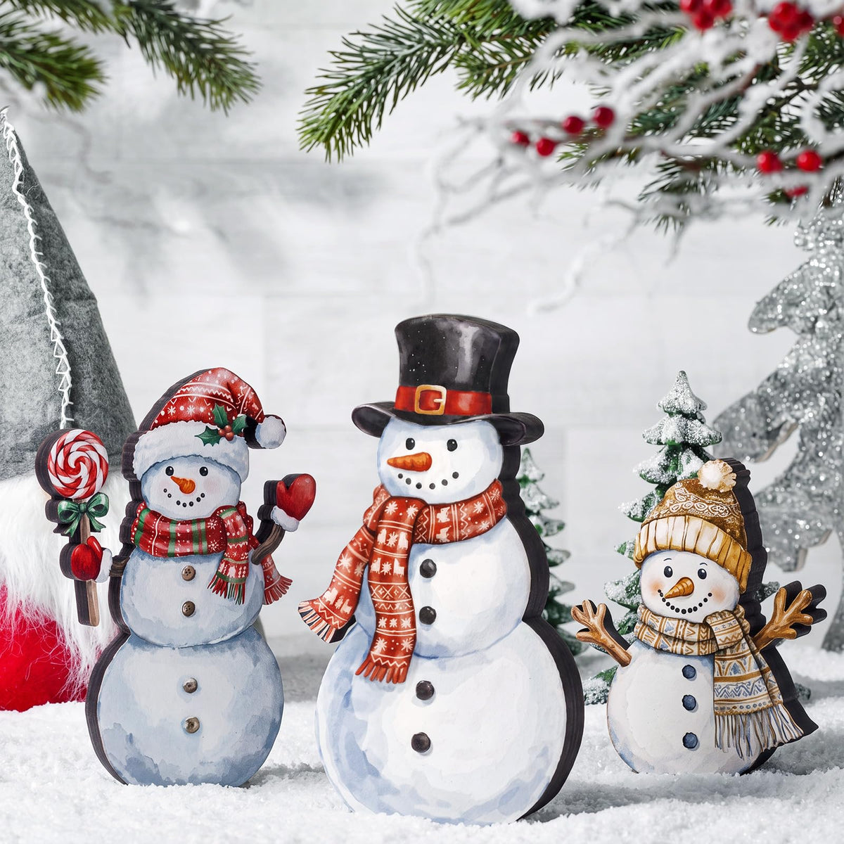 Chinoiserie Wooden Snowmen, Set of 3
