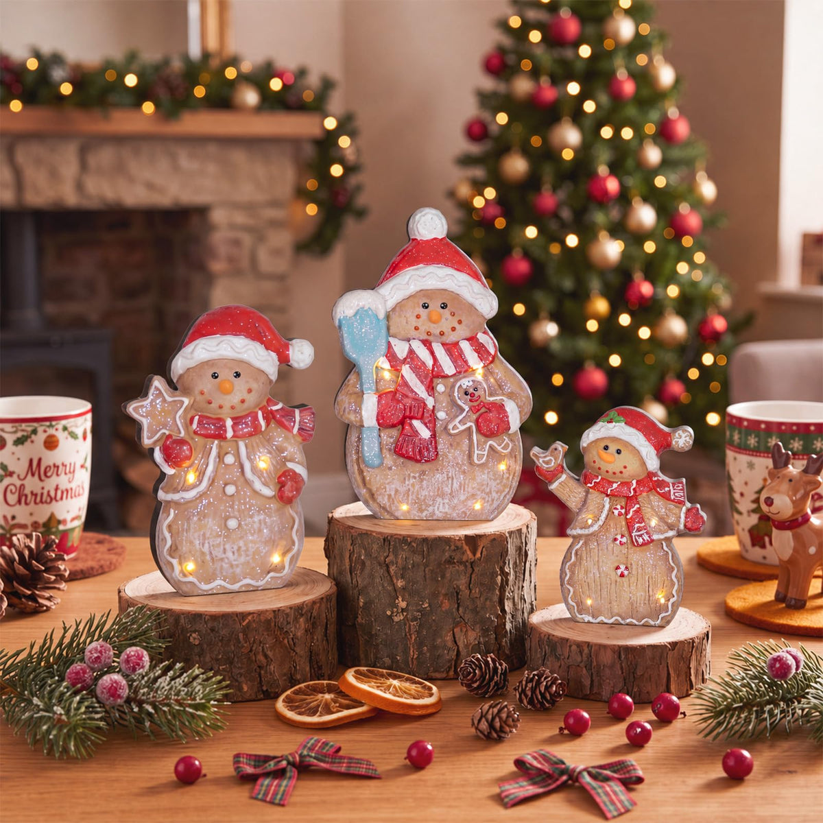 Chinoiserie Wooden Snowmen, Set of 3