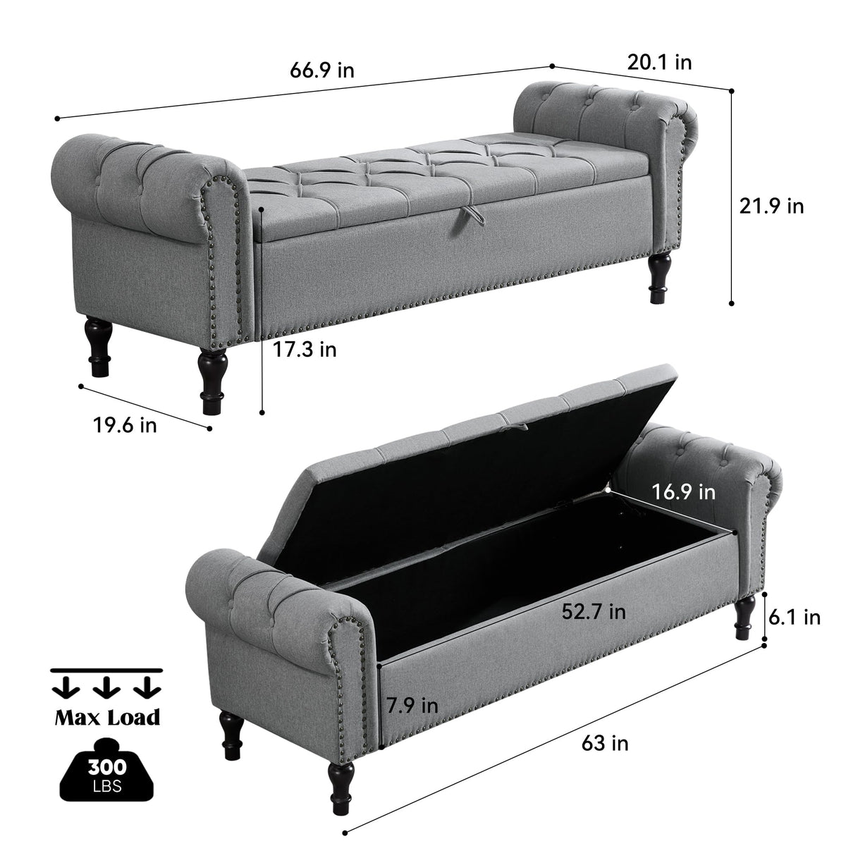 Navy Velvet Tufted Storage Bench
